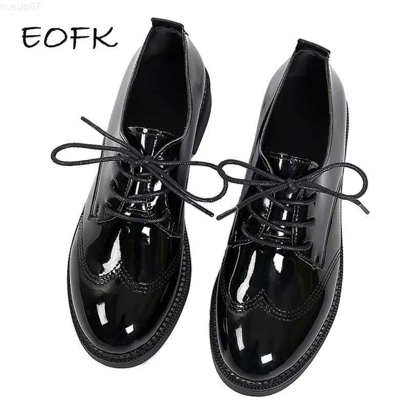Zapatos de vestir EOFK Otoño Primavera Mujer Oxford Pisos Formas Brogue Cuero Completo Negro Oficina Suela Topo Mujer Ballet Derby Zapatos Damas L230724