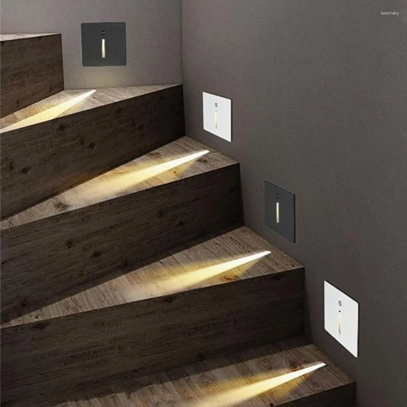 벽 램프 3W 오목한 LED 실내 PIR 모션 센서 계단 조명 85-265V 계단 복도 계단 통로 복도 조명