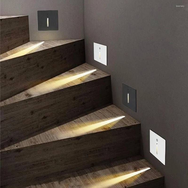 Applique Murale 3W Encastré Led Intérieur PIR Capteur de Mouvement Escalier Lumière 85-265V Étape Escalier Couloir Escalier Voie Couloir Éclairage