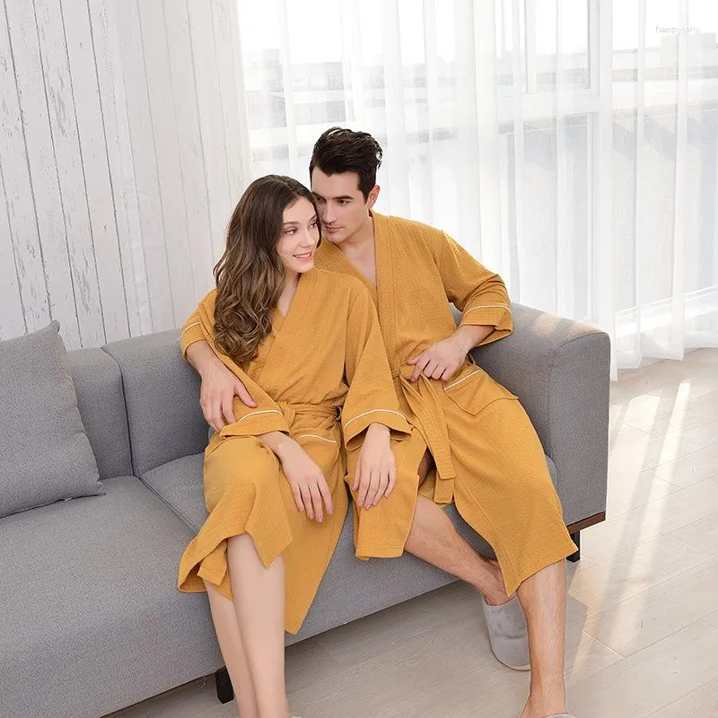 Women's Sleepwear BALDAUREN Spring/Autumn Thickening Robes Men/Women Couple Nightgown Korean Style Middle Sleeve Absorbent Waffle Nightrobes