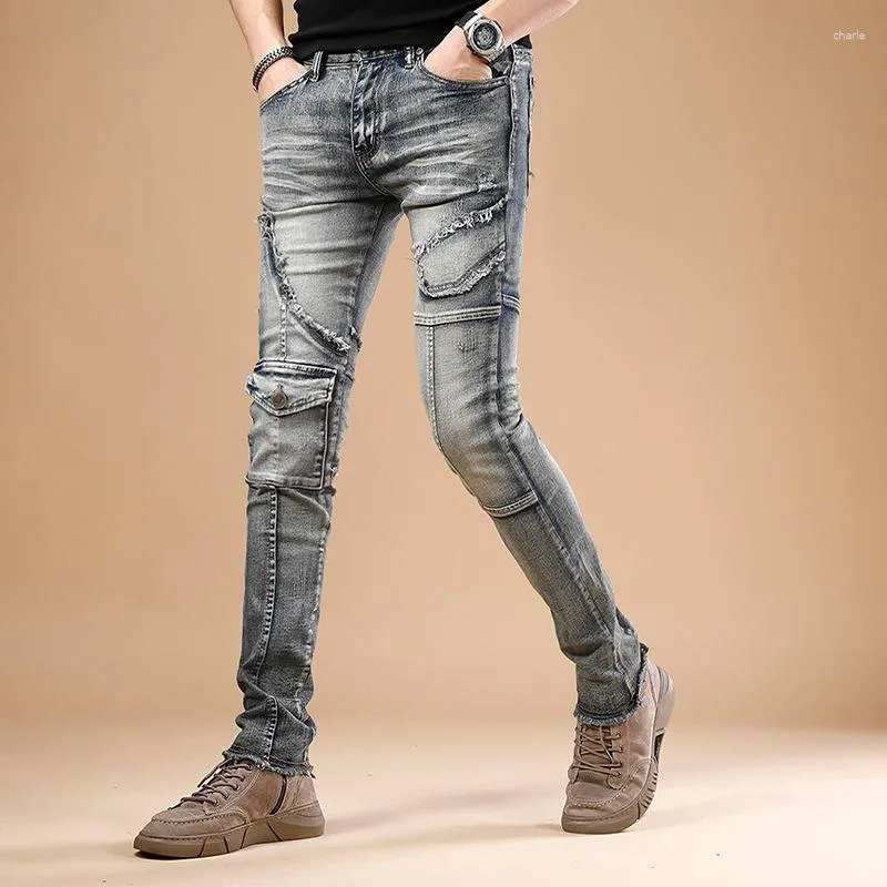 Jeans pour hommes été moto marée marque Version coréenne du petit pied mince Section mince pantalon élastique tout match