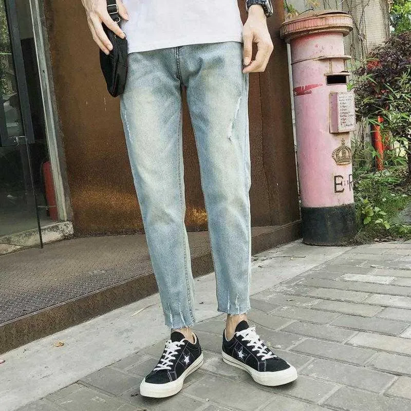 Washed Light Blue Baggy Jeans Men Summer Loose Nine-point Pants Thin Straight Harem Denim Trousers Tide Brand Clothing Men's L230724