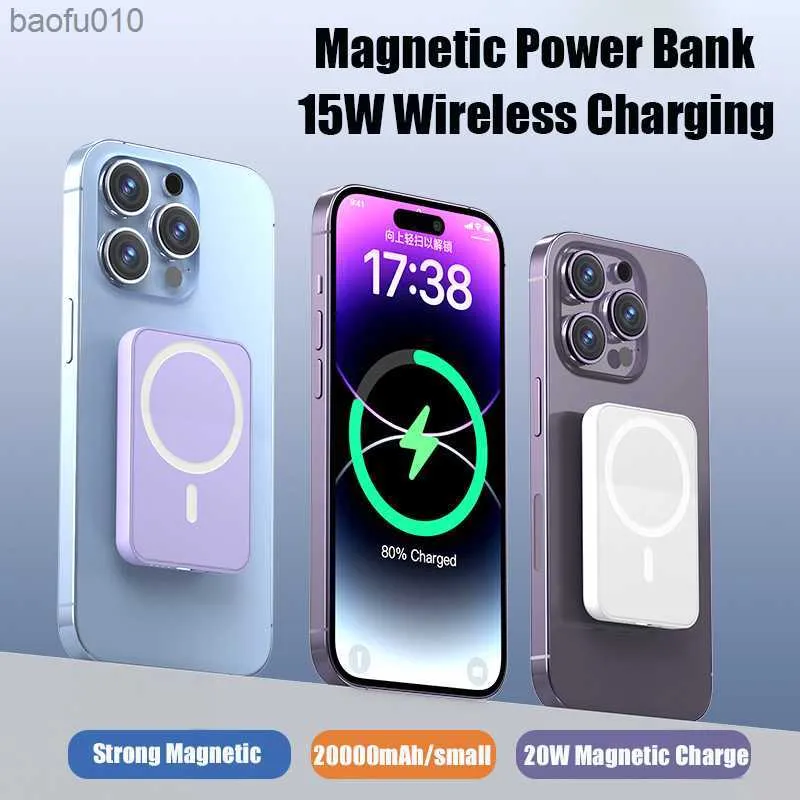 PD20W Magnetic Power Bank Carregamento sem fio 20000mAh Carregador portátil USB-TypeC Bateria auxiliar para iPhone13 14 Bateria sobressalente L230619