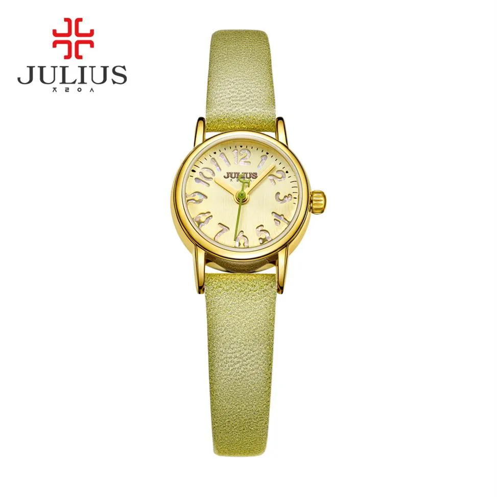 Julius Fashion Ladies смотрит кожаный ремешок Candy Color Hollow Dial для молодых Relojes Mujer Bayan Kol Saati Ja-9122448