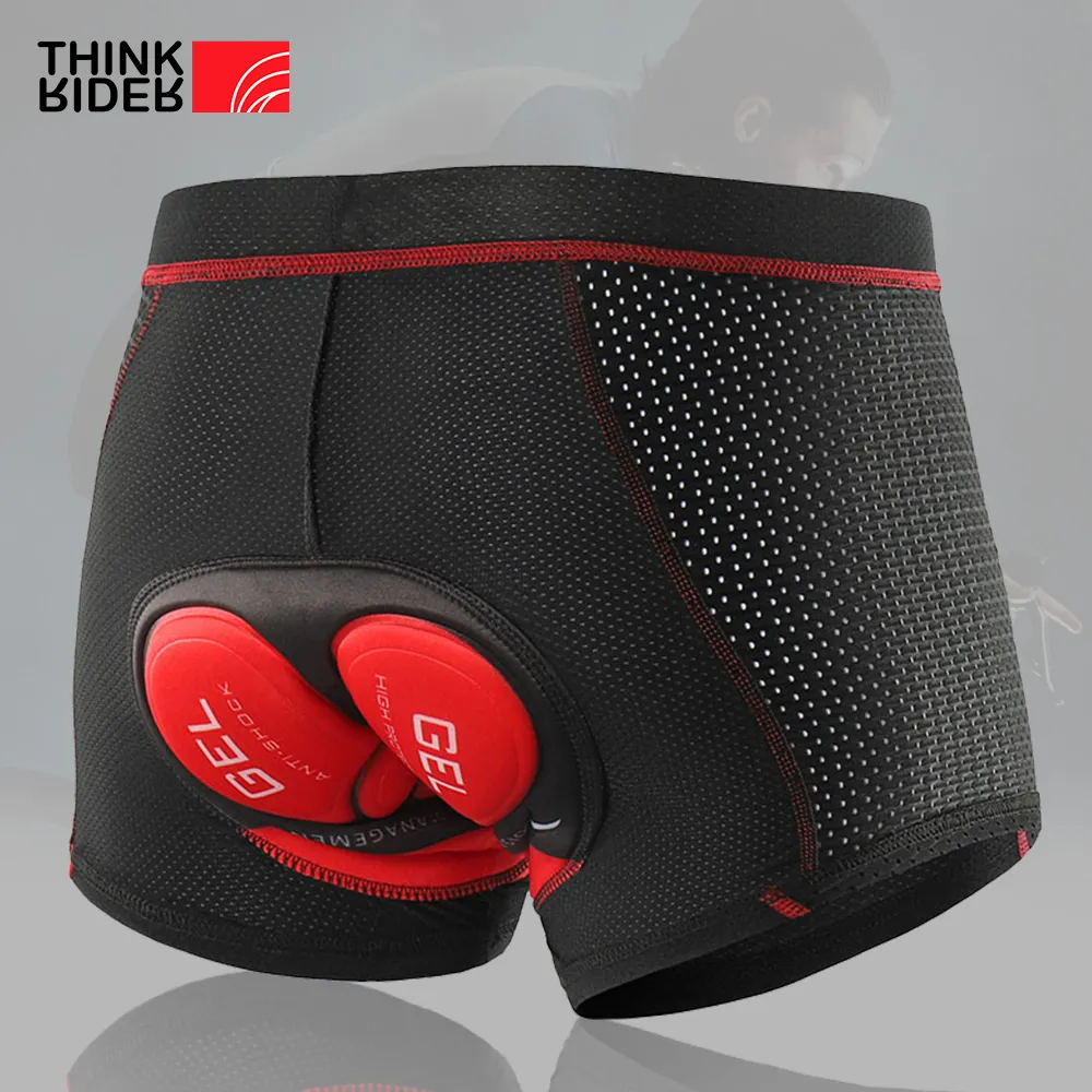 Shorts de ciclismo ThinkRider Cueca respirável para ciclismo 5D Almofada de gel à prova de choque Cueca para bicicleta MTB Roupa íntima masculina para bicicleta de estrada