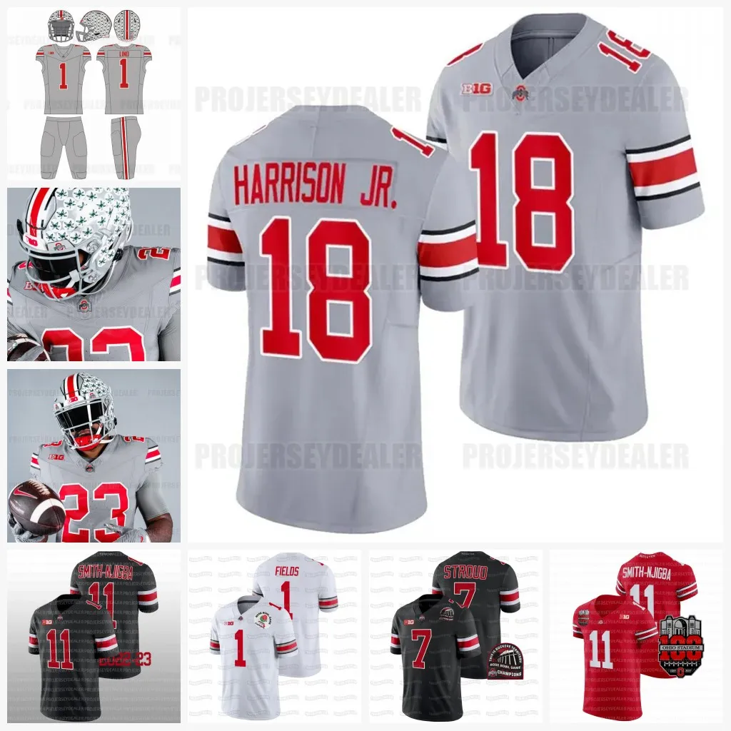 OSU Ohio State Buckeyes 2023-24 Gris NCAA College Football Jersey 7 C.J. Stroud Justin Fields Chris Olave Joey Bosa TreVeyon Jaxon Smith-NjigbaHenderson Hickman