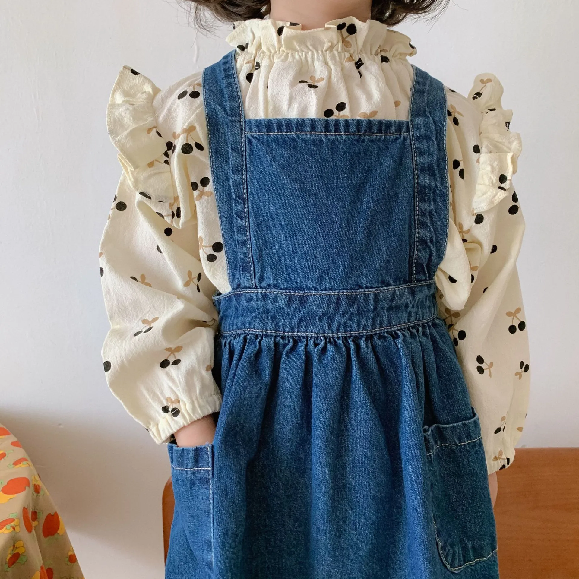 Bébé filles Denim robe d'été enfants robe sans manches et Beige à manches longues Blouse deux pièces ensemble automne enfants bambin fille vêtements