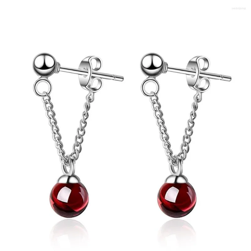 أقراط DANGE REAL S925 sterling الفضة الفضية العقيق إسقاط دوار AROS Mujer Oreja Red Gemstone 925 مجوهرات Orecchini إناث