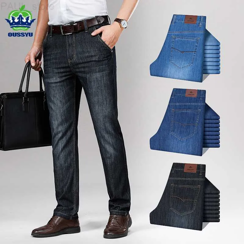 Erkekler Mens Jeans Yüksek kaliteli pamuklu klasik marka iş gevşek düz denim siyah pantolonlar iş pantolonları erkek büyük boy 35 40 42 230720 l230724