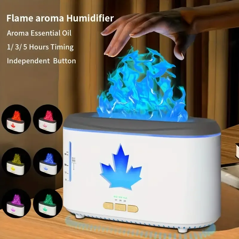 1pc Simulated Flame Humidifier, Essential Oil Diffuser For Aromatherapy Machine, Colorful Flame Atmosphere Lamp Home Office Humidifier
