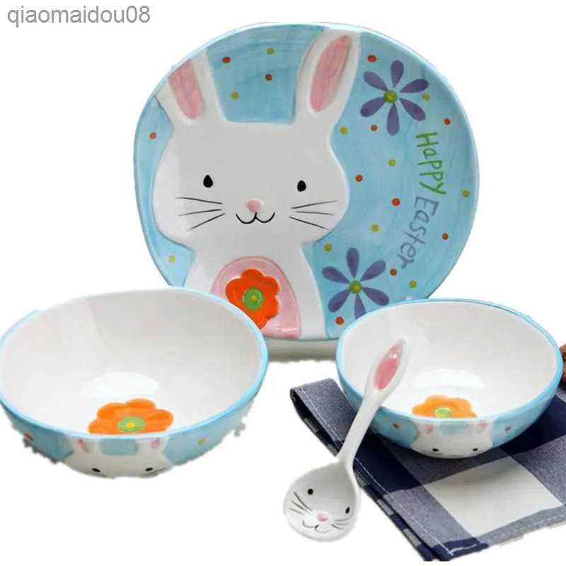 New Cute children's animal tableware set creative bowl plate cartoon fruit ceramic bowl tableware 4 pieces/sets ~