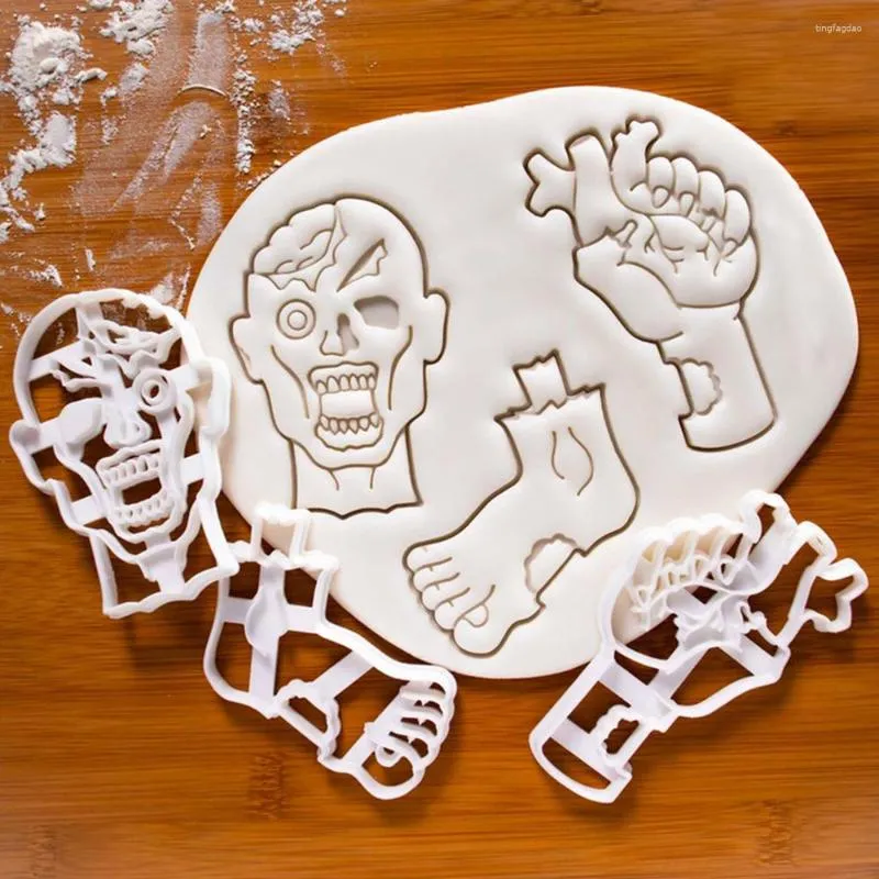 Moldes para assar 1/3 pçs Cortador de biscoito de zumbi de Halloween Mão-pé Molde de abóbora Selo para biscoitos Suprimentos de ferramentas para crianças