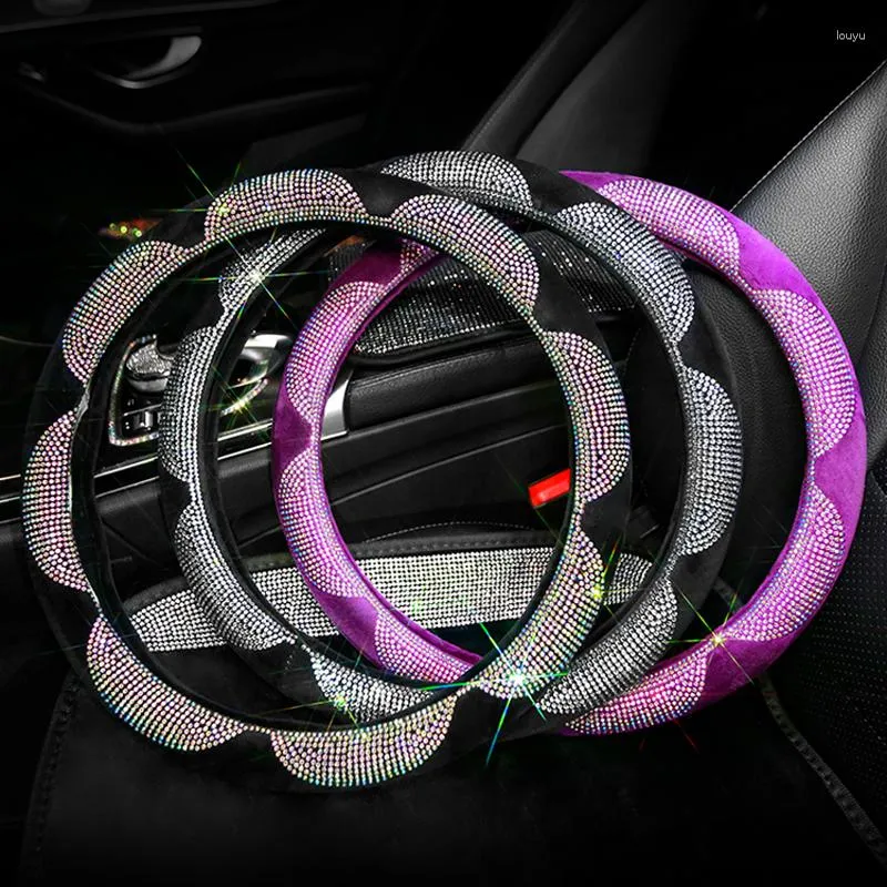 Couvre volant Bling coloré strass fleur voiture diamant cristal couverture pour femmes filles intérieur accessoires