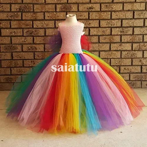 2023 nouvel an arc-en-ciel noël bébé princesse anniversaire enfants robe scène vêtements fête Costumes bébé Tutu robe haut jupe