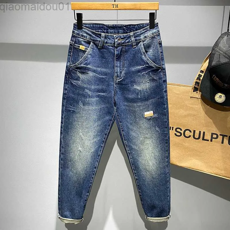 Erkekler Kot yeni vintage skinny kot pantolon erkekler için çamaşır suyu yıpranma yırtık yırtık moda sokak esnekliği pamuklu erkek denim pantolon l230724