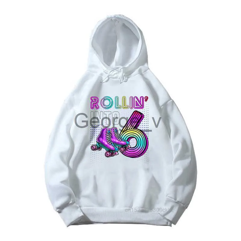 Hoodies Moletons Rollin Into 612 Rollin Skating Graphic Print Meninas Branco Moletons Festa de Aniversário Menina Tops Roupas Infantis Moda Moletom J230724