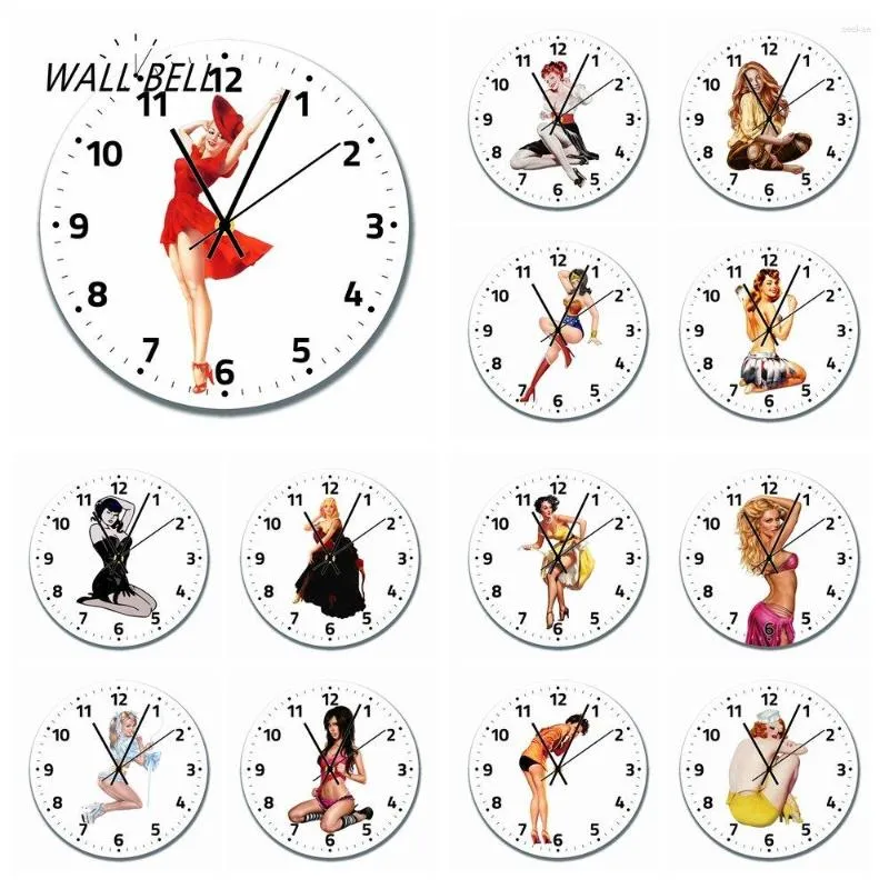 Orologi da parete Sexy Girl Orologio in legno Beaty Pin Up Orologio decorativo Camera delle ragazze Living Decor Regalo Decorazione domestica WB018