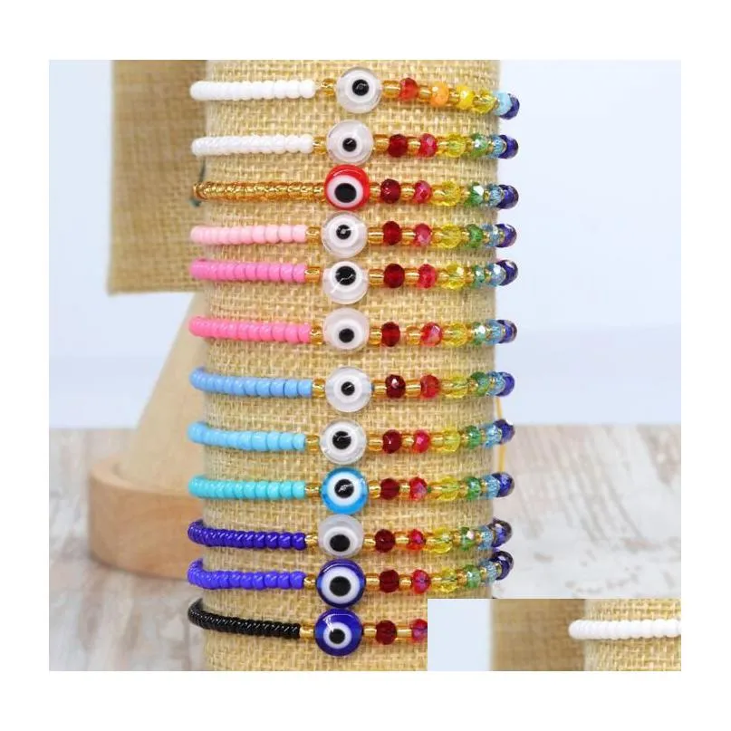 Perlé Turc Oeil Bracelet Bleu Mauvais Yeux Chanceux Couple Bracelets Pour Femmes Colorf Cristal Perle Corde Chaîne Tissé Bijoux Drop Delivery Dhrkn