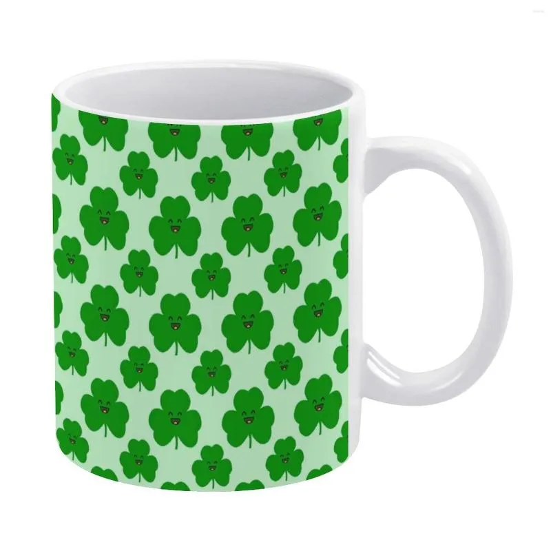 Tassen Happy Shamrock Mug Cartoon Leaf Print Ästhetische Keramik Kaffee Großhandel Tassen