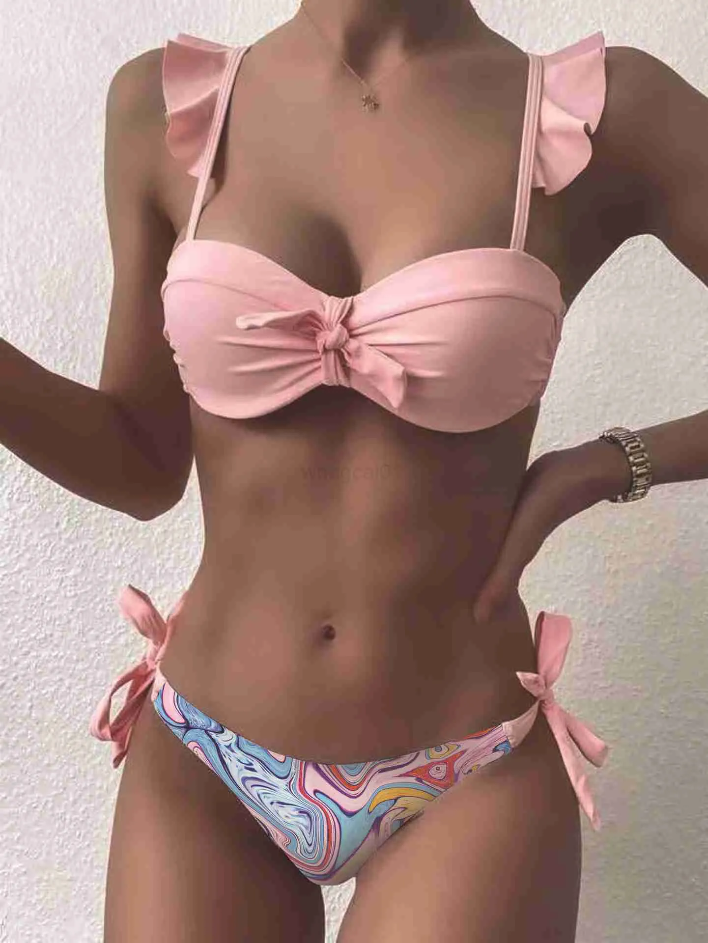 Kvinnor Push Up Swimsuit Women Sexig bikini Set Summer Biquinis Finino Bikinis 2021 Ruffs 2 Piece badkläder Brasilien Swim Bathing Suit H230515 H230524