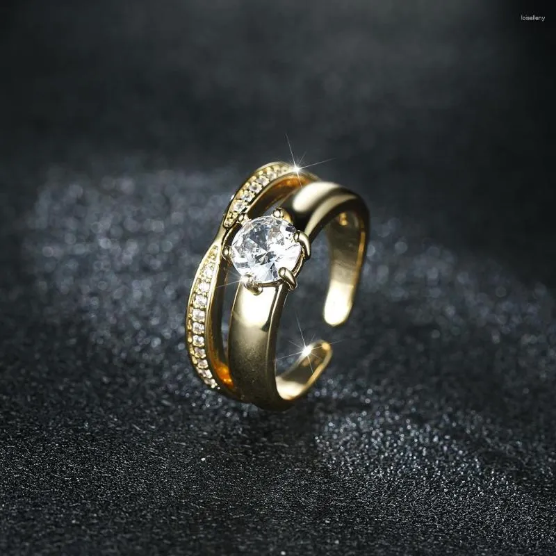 Wedding Rings Ins Female Round White Zircon For Women Antique Gold Color Adjustable Bands Promise Engagement Ring Jewelry Gifts