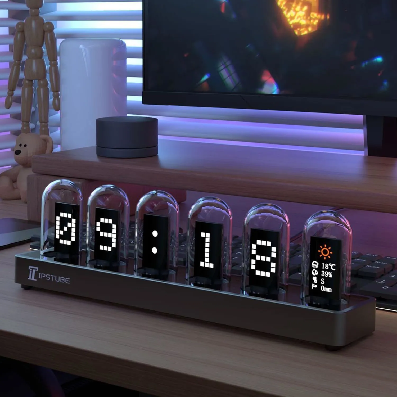 Nixie Tube Glow IPS Color Screen Digital Illuminated Desk Clock DIY