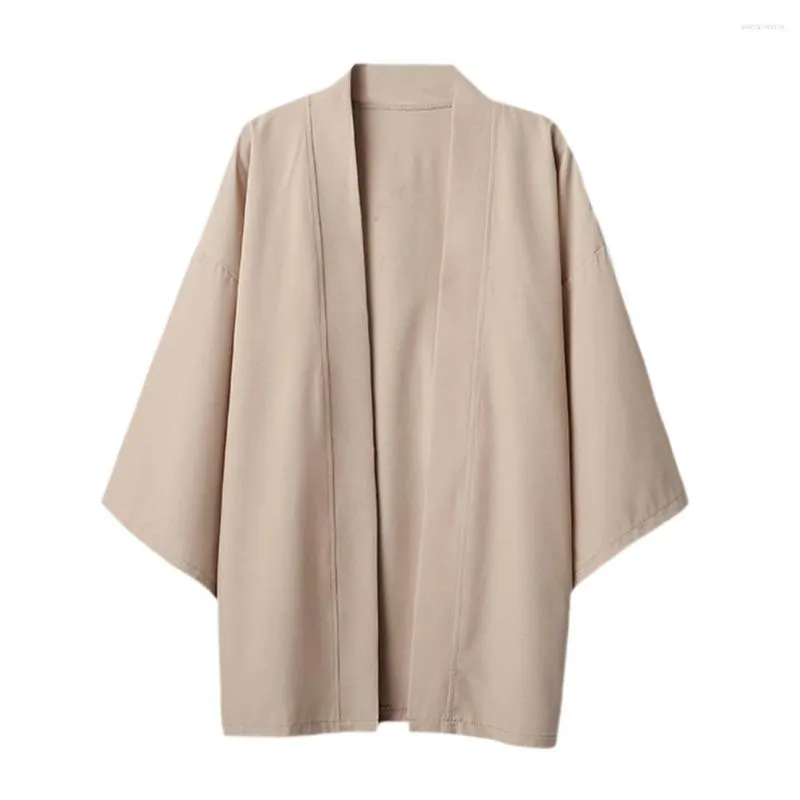 Roupas étnicas Unissex Open Front Kimono Cardigan Casaco Casual Algodão Mistura de Linho Jaquetas de Ombros Caídos Para Mulheres Masculinas