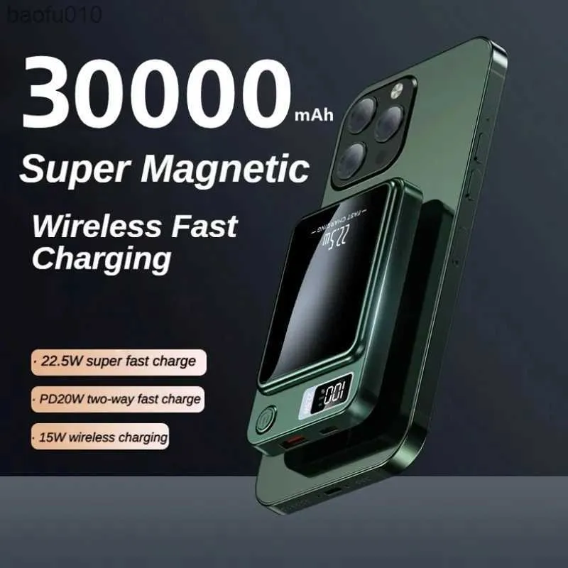 شاحن سريع 30000mAh لاسلكي سريع لـ Magsafe Magnetic Bank Plantable Build Exiliary Packt for Xiaomi iPhone L230619