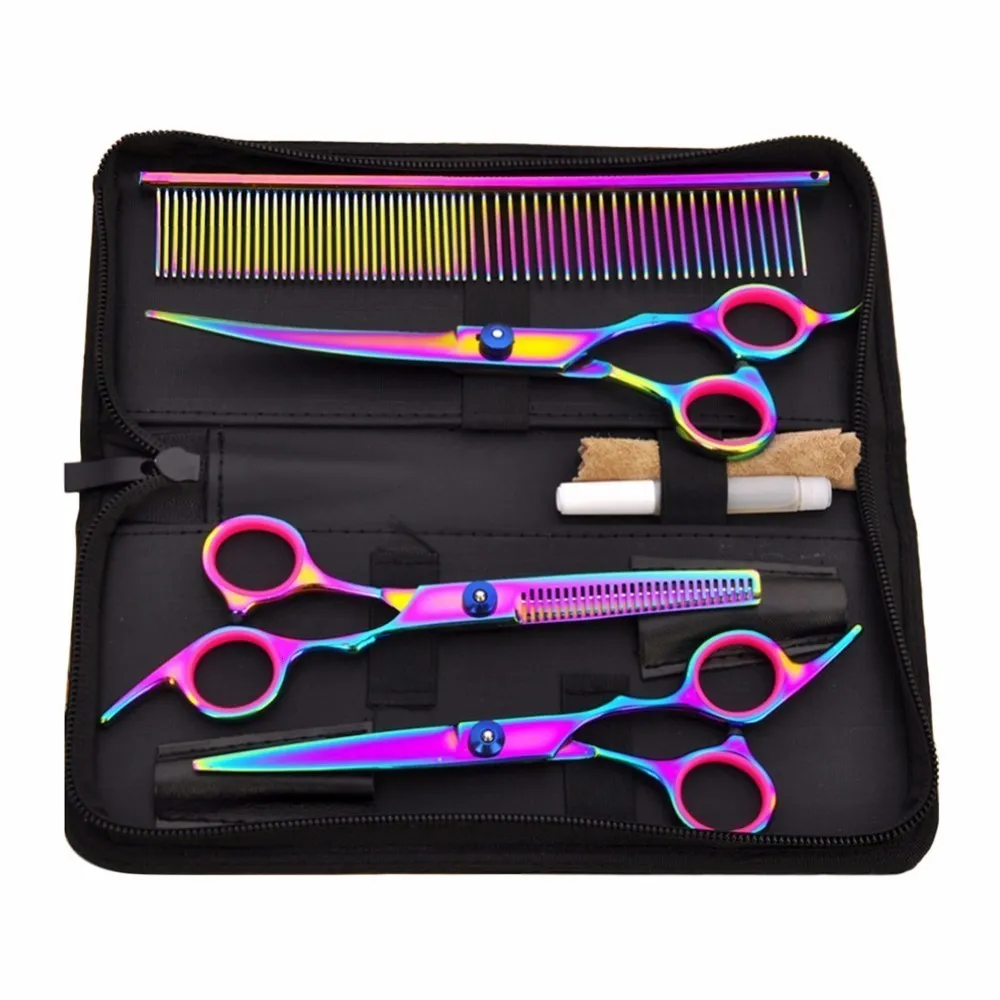 Dog Grooming 7 Inch Dog Grooming Scissors Stainless Steel Comb Thinning Pet Cats Barber Dog Grooming Scissors Kit For Dogs Cutting Hair 230721