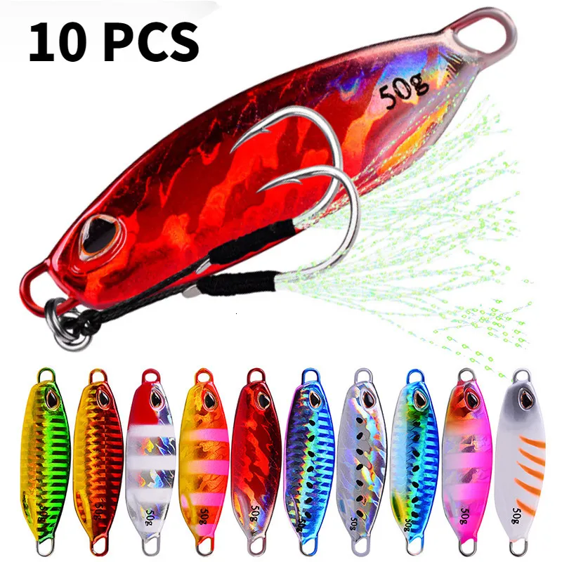 Baits Lures 10 pieces/set of metal boom spoons to lure artificial bait Coastal slow boom bass fishing gear 10g 15g 20g 30g 40g 50g 230720