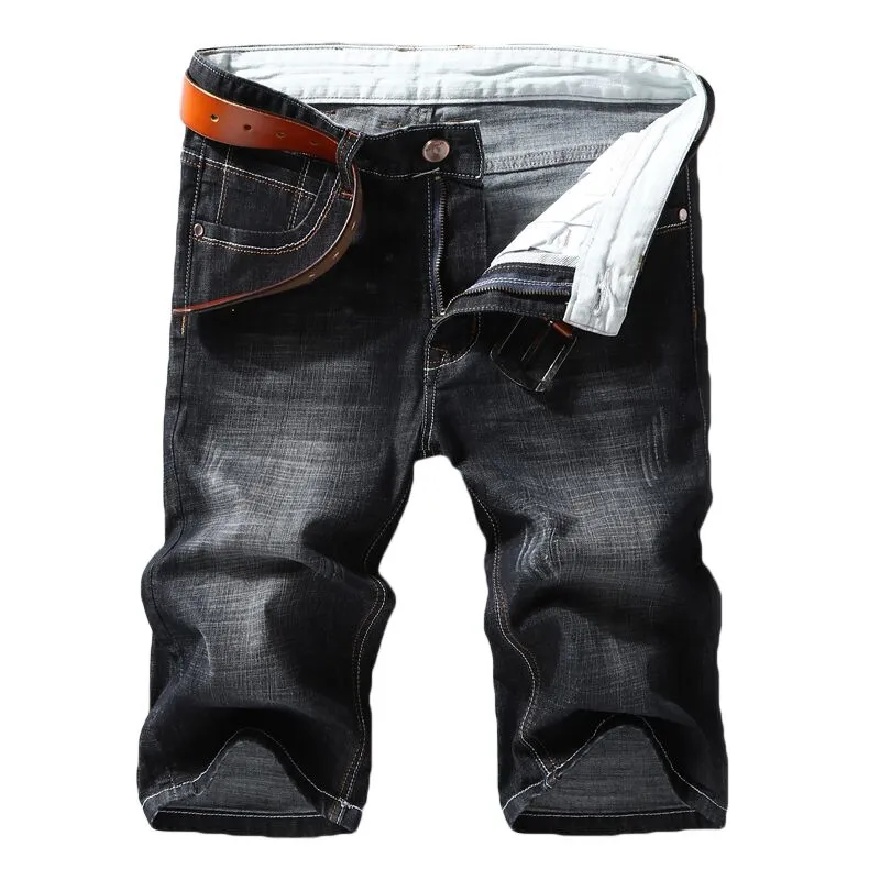 Mannen Denim Shorts 2023 Zomer Nieuwe Stijl Dunne Gedeelte Elastische Kracht Slim Fit Korte Jeans Mannelijke Merkkleding Zwart Blauw