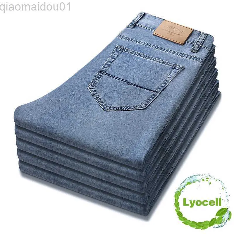 Heren Jeans Zomer Nieuwe Lyocell Stof Mannen Luxe Dunne Zachte Jeans Zakelijke Mode Stretch Rechte Denim Broek Werkkleding broek Mannelijke L230724