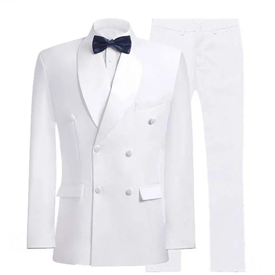Nowy przylot dwurzędowy biało-pary tuxedos szal Lapel Men Suits 2 sztuki PROM PROM DIND Blazer Pants Krawat W912258L