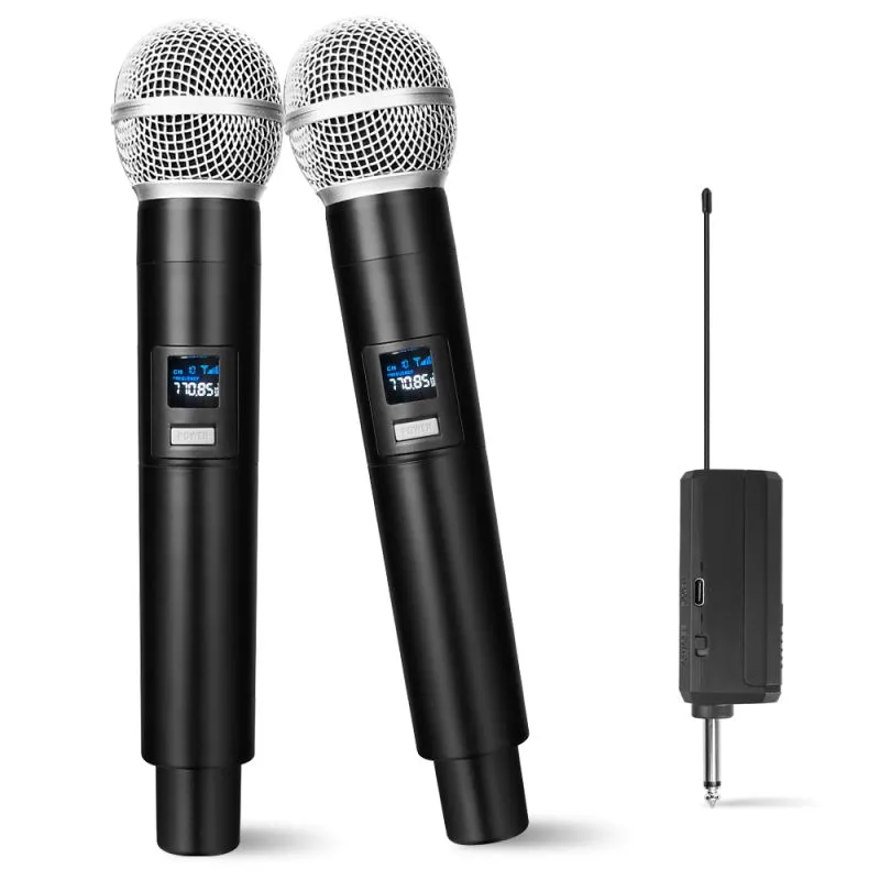 Kablosuz Mikrofon 1200mAh UHF Profesyonel Elde Taşınan Dinamik Mic Karaoke System Micphone Alıcı için Alıcı PA Sistemi