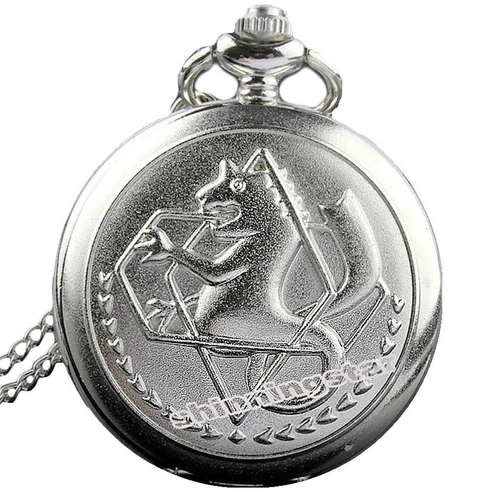 Pocket Watches Luxury Vintage Fullmetal Alchemist Pocket Watch Man Cosplay Edward Elric Anime Design Male Pendant Necklace Chain Clock Gifts 230724
