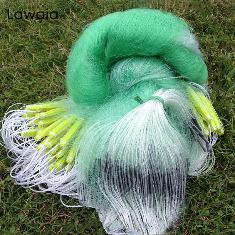 Fishing Accessories Lawia 100M/80M thick Gillnet 3-layer fishing net green silk fishing gear accessories fishing net plastic float 230720