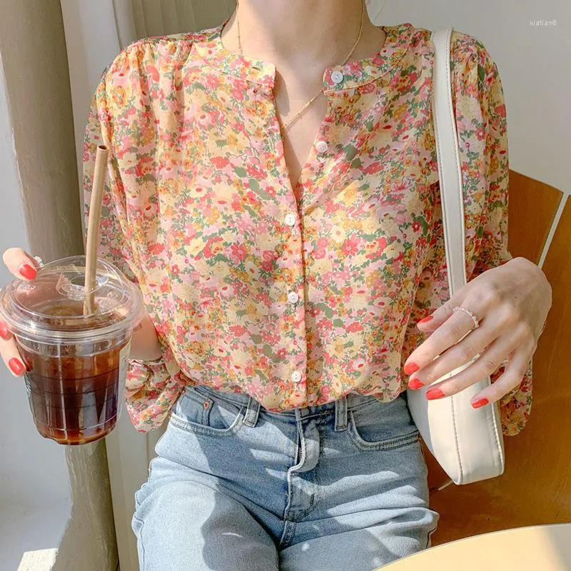 Women's Blouses Wholesale 2023 Spring Summer Autumn Fashion Casual Chiffon Women Shirt Woman Female OL Button Up Ay1360