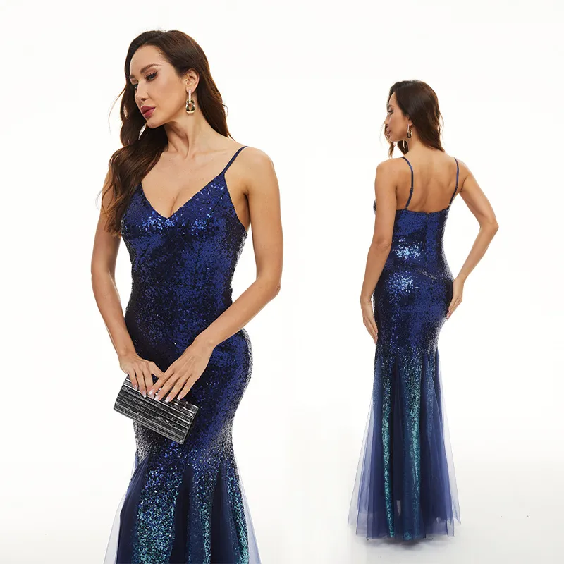 Elegante luxo cintura alta trompete fino ajuste sereia vestidos formais para mulheres sem mangas bodycon backles sexy lantejoulas vestidos de noite vestidos de festa de coquetel com decote em v profundo