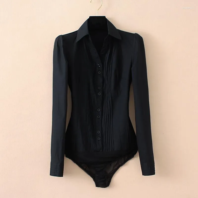 Camicette da donna Taglie forti Tinta unita Colletto rovesciato Scollo a V Body Camicie da donna Camicetta bianca pieghettata davanti Camicetta da ufficio da donna Nero Blu