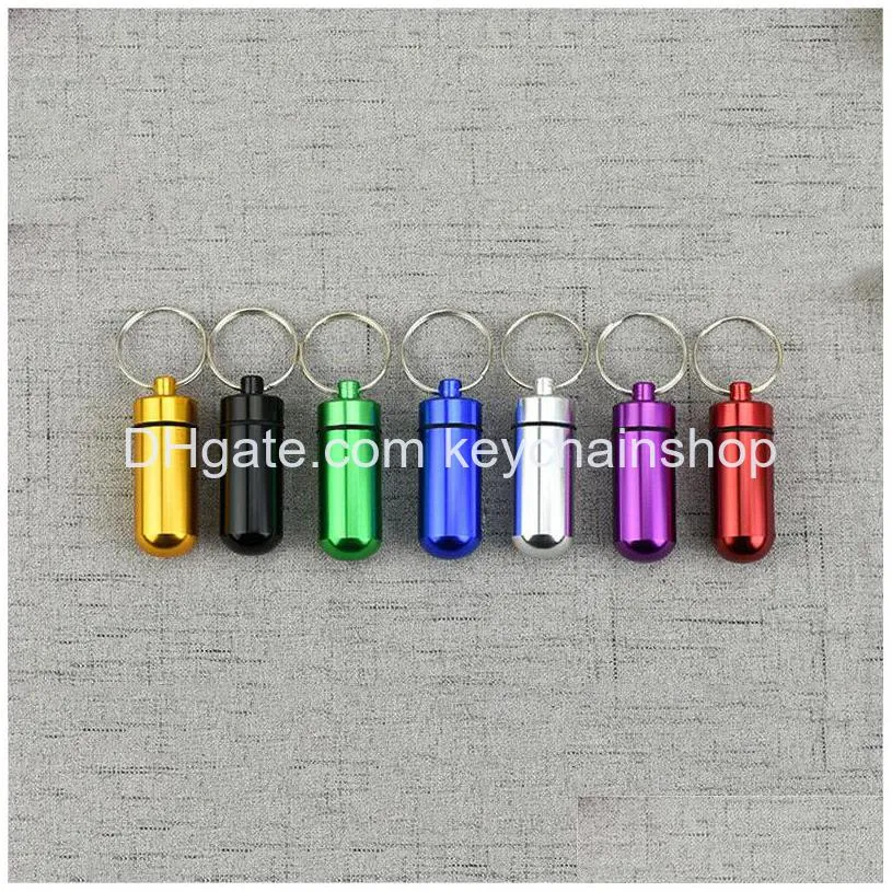 Key Rings Travel Aluminum Alloy Waterproof Pill Box Case Keyring Chain Medicine Storage Organizer Bottle Holder Container Keychain Dro Dhikt