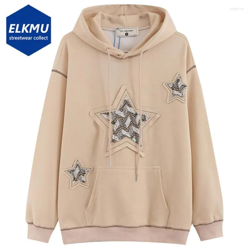 Erkek Hoodies Erkekler Büyük Boyutlu Yıldız Birleştirme Harajuku Street Giyim Sweatshirts 2023 Adam Y2K Hoodie Siyah Khaki Gevşek Günlük Takipler