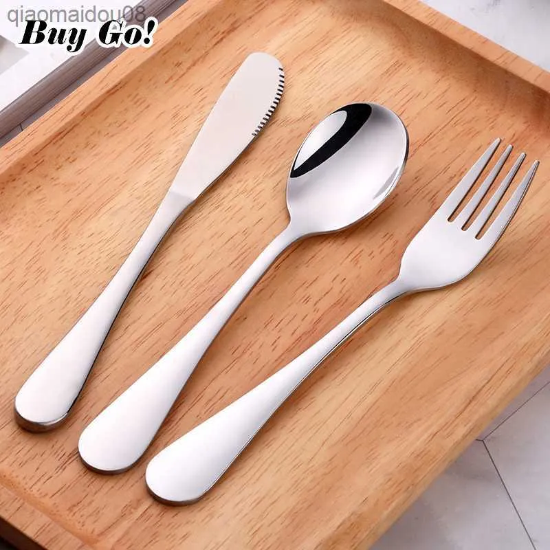 12st Tabelleriset Set Gold Children Cutrow Set Lovely rostfritt stål Matgrad Blue Modervist Set Fork Spoon Knife Flatware Set L230704