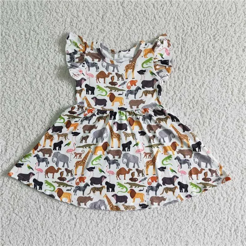 Commercio all'ingrosso estate animale zoo boutique neonata estate nuovi vestiti manica corta vestito a spirale bambini moda vestiti per bambini