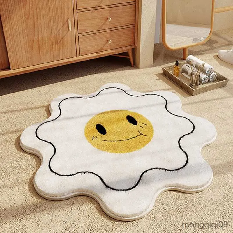 Tappeti Nordic Fluffy Sun Flower Tappeto Peluche Comodino Tappeti rotondi Ragazza Camera da letto Camera dei bambini Tappetini Tappeto morbido per Baby Play Crawl Mat R230725