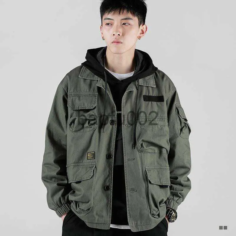 Mäns jackor 2020 Spring Autumn Jackets för kvinnor Army Green Tooling Jacket Men's Popular Brand Multi-Pockets Loose Jacket Korean Style Men J230724