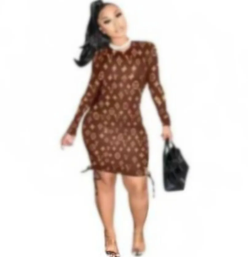 New Women Dresses for Long Sleeve Luxury Letter Print Dresses V Neck Casual Designer Dress clothes Plus Size