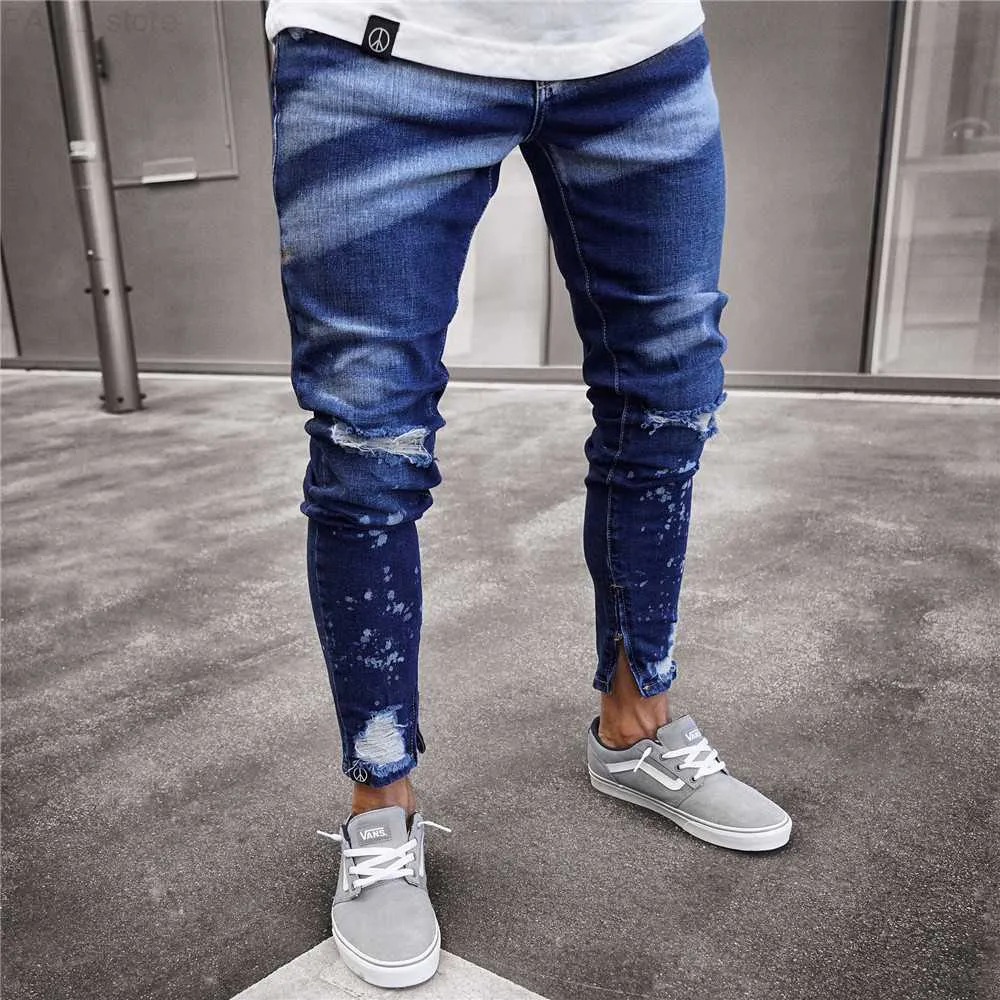 Heren Jeans Skinny Stretch Distressed Ripped Freyed Denim Lichtgewicht Katoenen Broek Cool Streetwear Mode Kleurstof Broek 230111 L230724