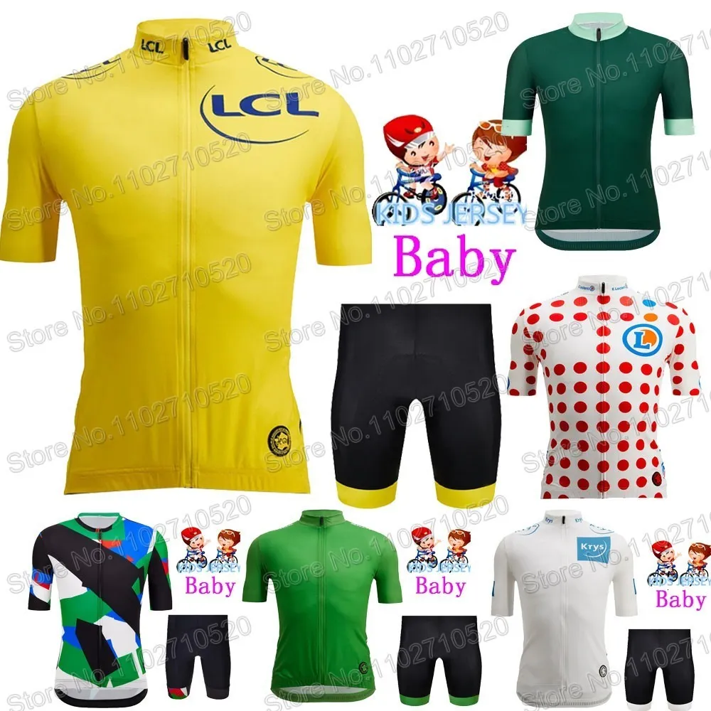 Conjuntos de Camisas de Ciclismo 2023 Crianças France Tour Team TDF Conjunto Meninos Meninas Amarelo Verde Polca Roupas Crianças Fato de Bicicleta MTB Maillot 230721