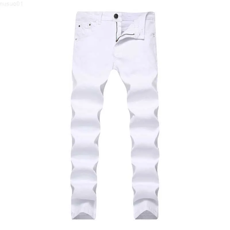 Men's Jeans Denim Jeans Men's Slim Skinny Pants White Youth Korean Solid Color Casual Pants Trend Large Size L230724