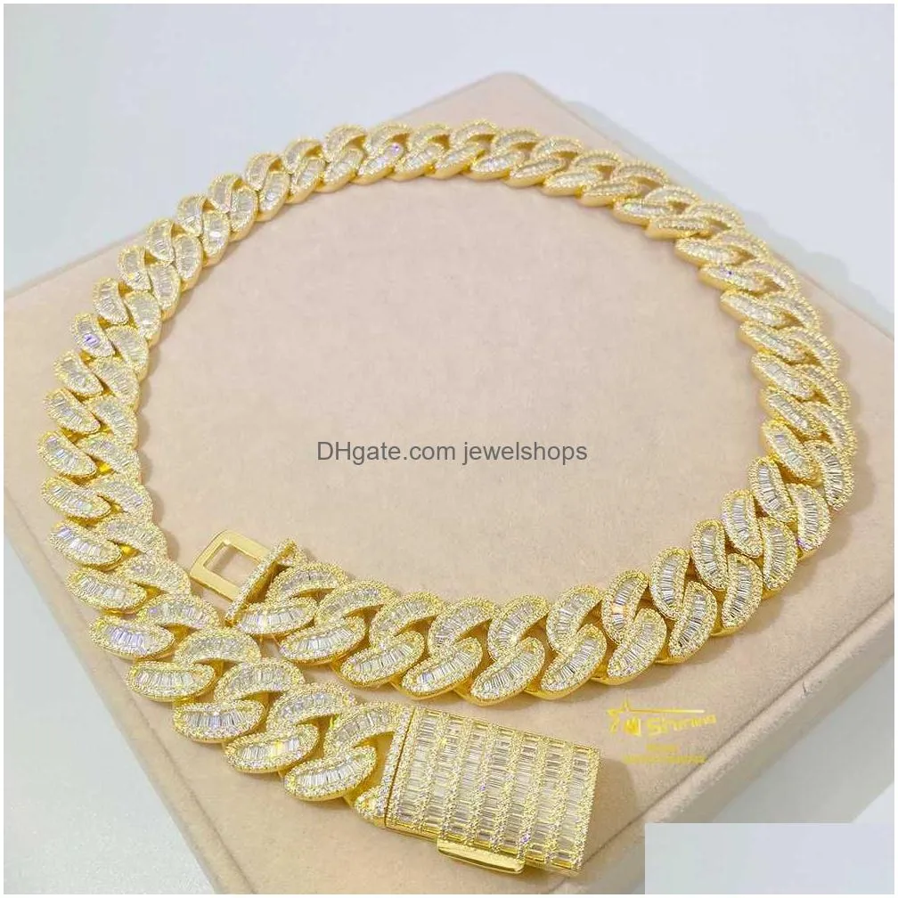 selling hip hop heavy vvs baguette moissanite 20mm iced out cuban diamond chain